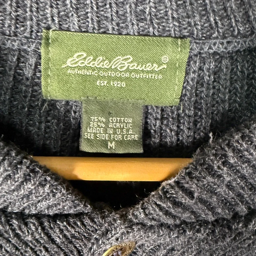 Eddie Bauer Henley Sweater Mens Medium Gray Cotton Ribbed Knit Vintage Gorpcore